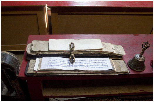 Praying attributes Thiksay Monastery, Ladakh India